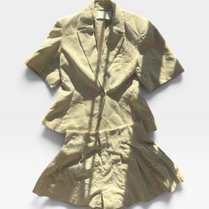 MESHKI Martine Linen Blazer Top & Pleated Short Set Natural Beige | Womens Size
